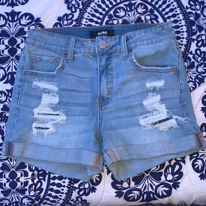 aero high rise midi jean shorts